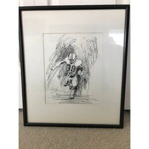 Vtg Framed Leo Kuschel signed "Kuschel 73" Football Player No. 39 Art Painting